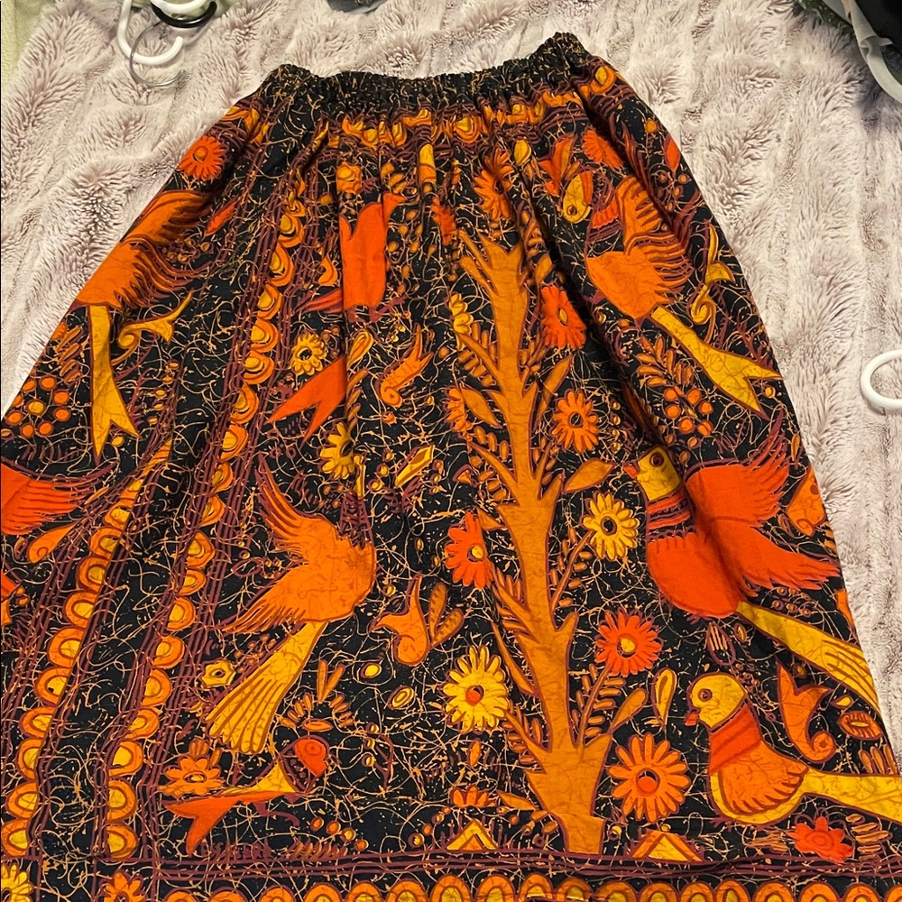 Vintage 60’s /70’s Mexican tree of life floral Skirt - Orange and Black - Picture 5 of 5